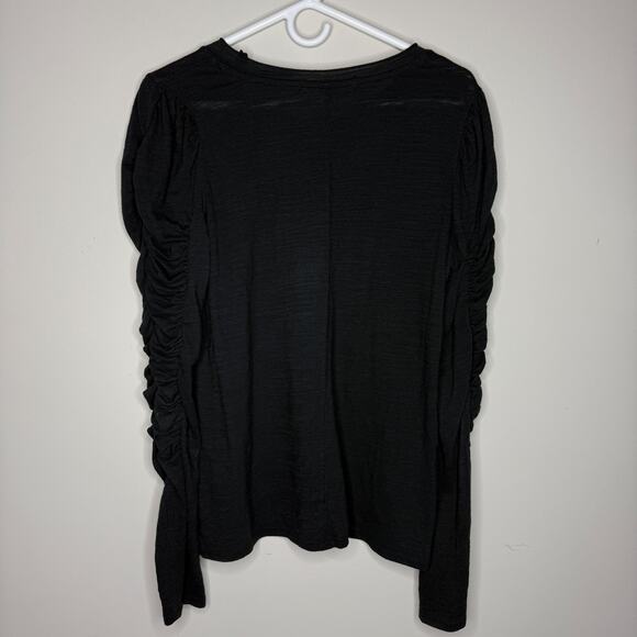 FREE PEOPLE Womens Top Large Black Natasha Ruched Long Sleeve Boho Capsule Basic - Picture 2 of 7